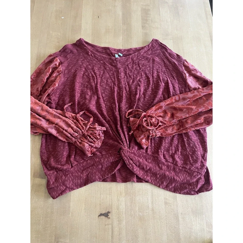 EST. 1946 Women's Boho Twist Front Knit Top Rust 22/24W Velvet‎ Burnout Sleeve